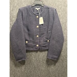 Free Assembly Darkest Navy LS Crew Neck Jacket XXL 20 Textured Gold Button NWT